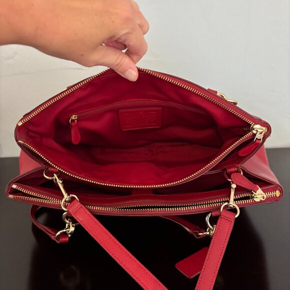 Coach Christie Carryall Cherry Red Crossgrain Leather Satchel - Picture 12 of 13